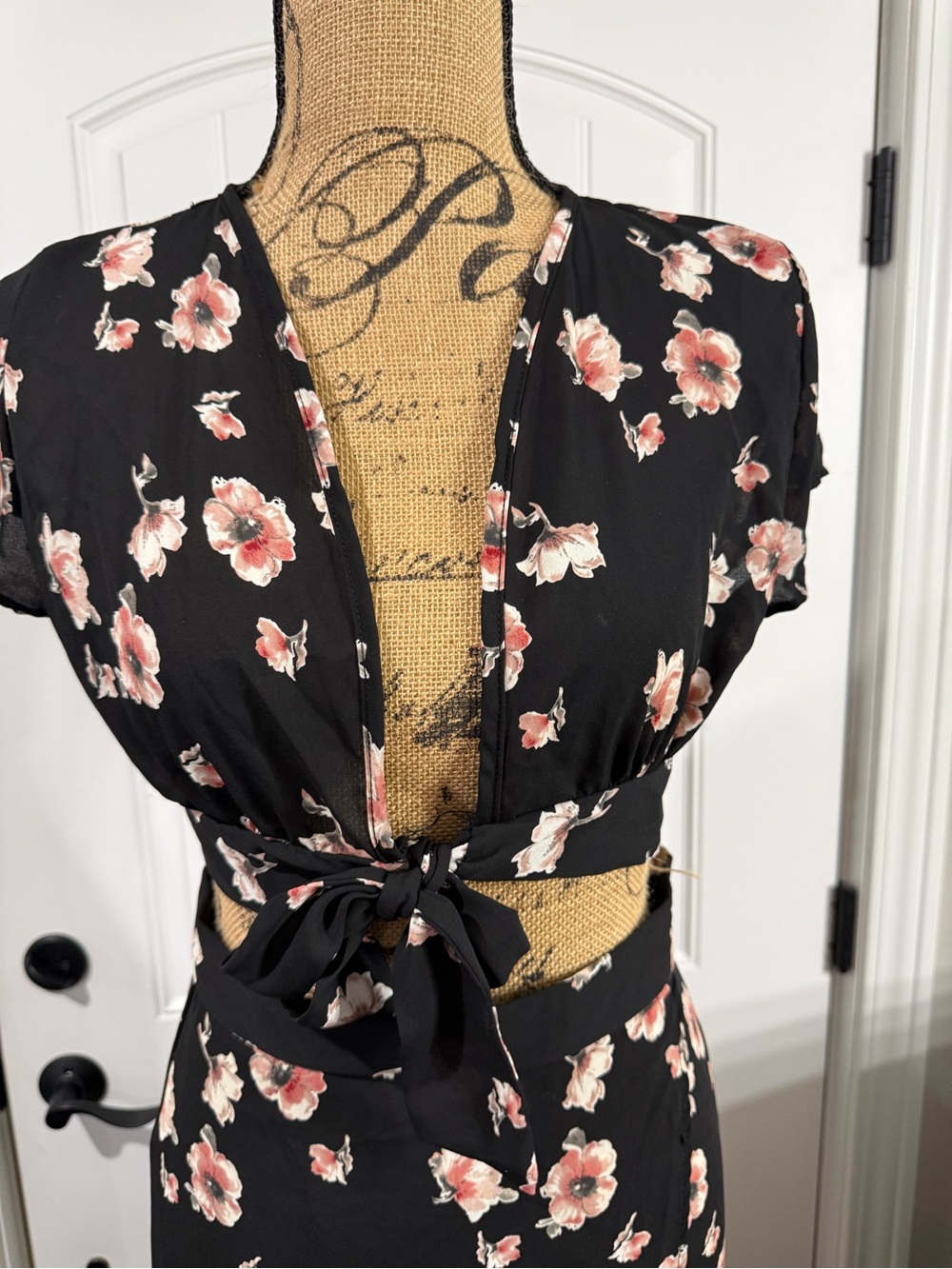 Charlotte Russe Black Floral Tie-front two piece dress